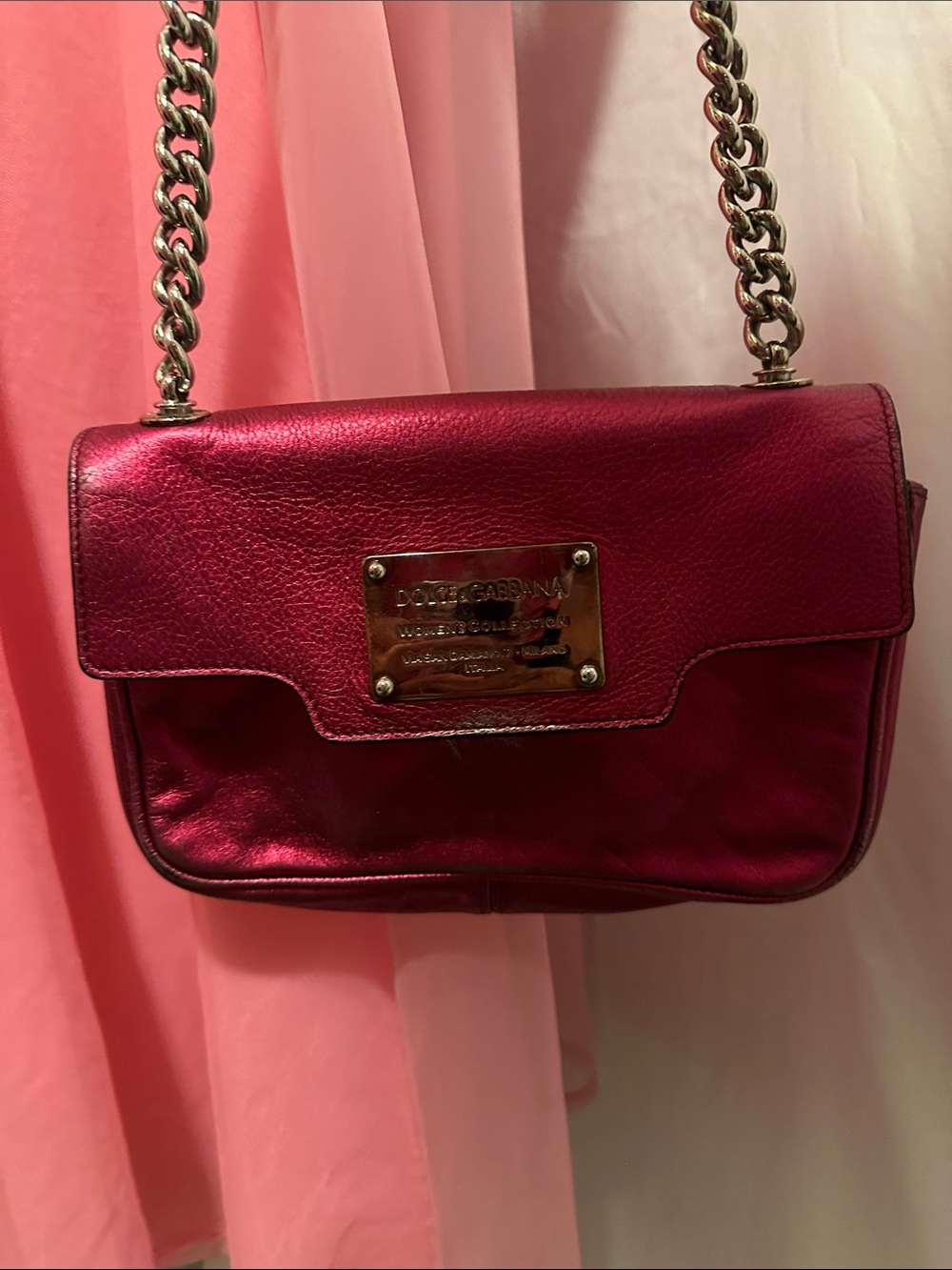 Dolce & Gabbana metallic pink leather "Miss Sexy" chain shoulder bag